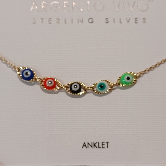 ARGENTO VIVO STERLING SILVER GOLD PLATED EVIL EYE PROTECTION COLOR BEADS ANKLET - Picture 8 of 14
